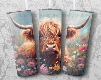 HighlandCow 20 oz Skinny Tumbler Sublimation Design, Straight & Tapered Wrap, Tumbler Wrap, Tumbler Png, Instant Download