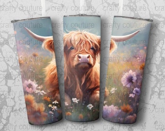 HighlandCow 20 oz Skinny Tumbler Sublimation Design, Straight & Tapered Wrap, Tumbler Wrap, Tumbler Png, Instant Download