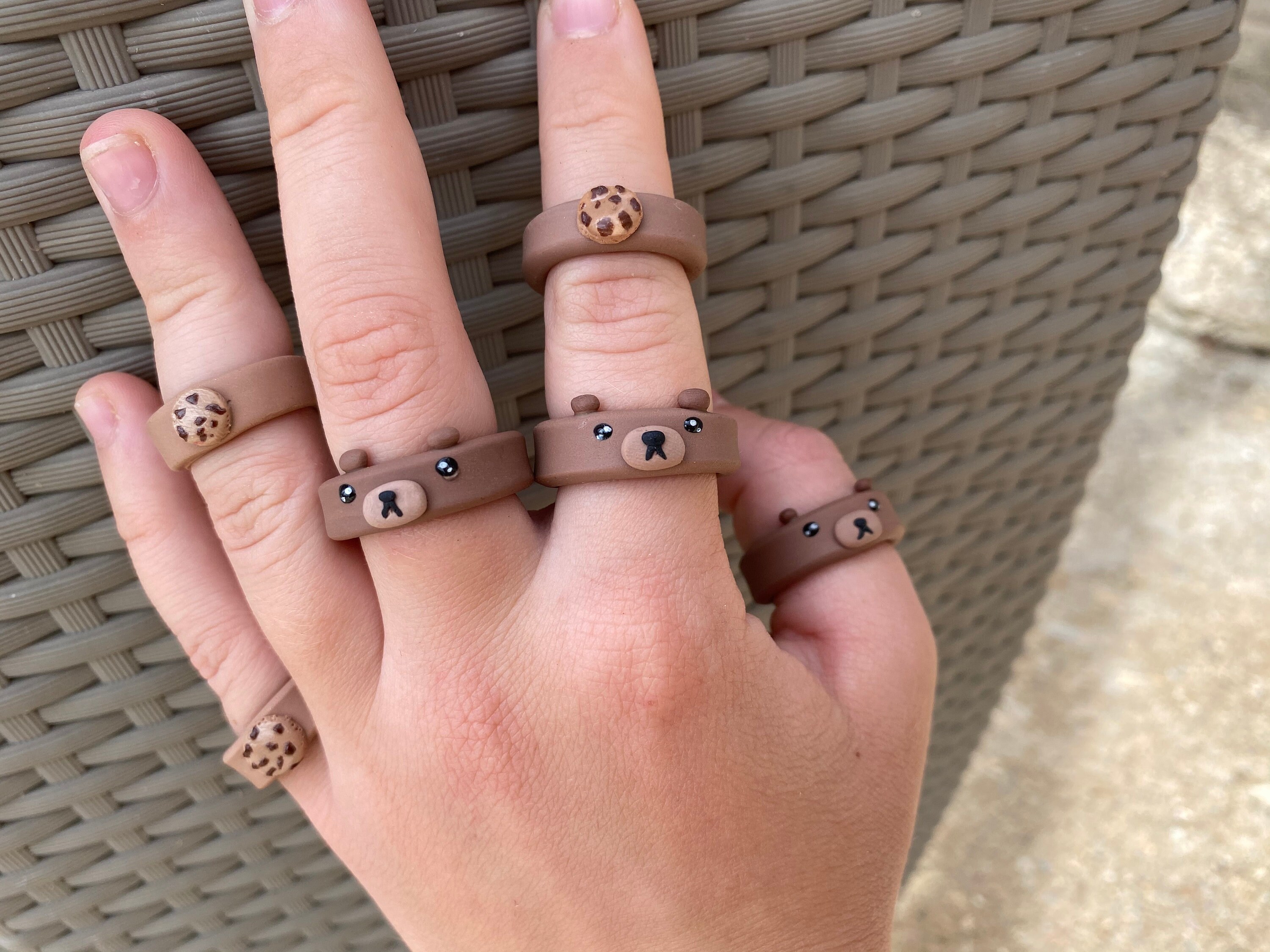Handmade polymer clay rings brown bear ring cookie ring Etsy