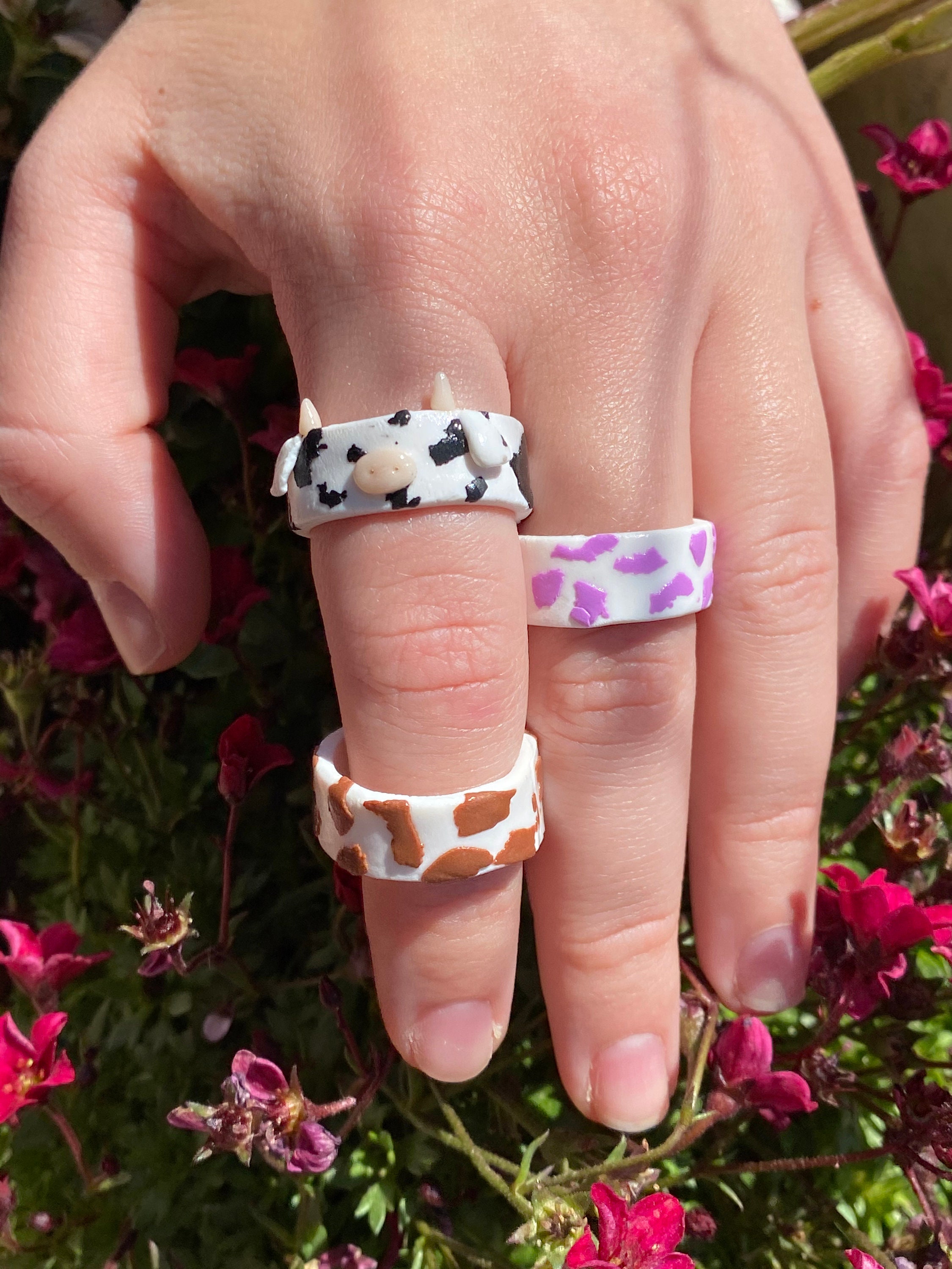 Handmade polymer clay rings cute animal designs cow Etsy