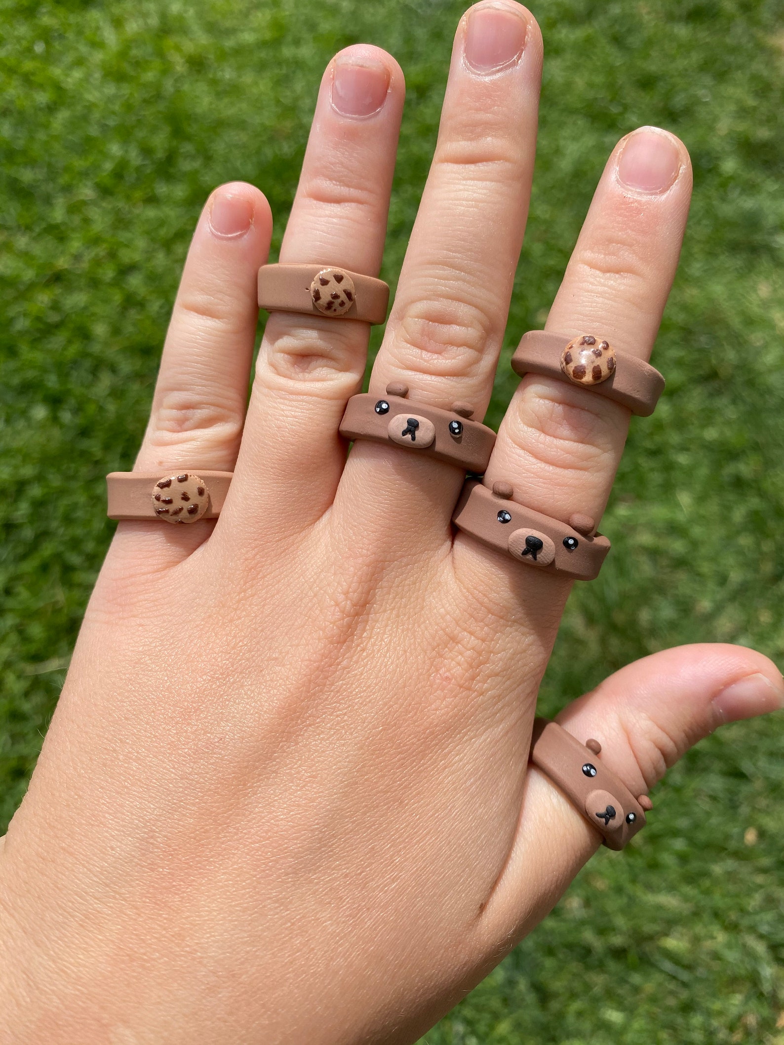 Handmade polymer clay rings brown bear ring cookie ring Etsy