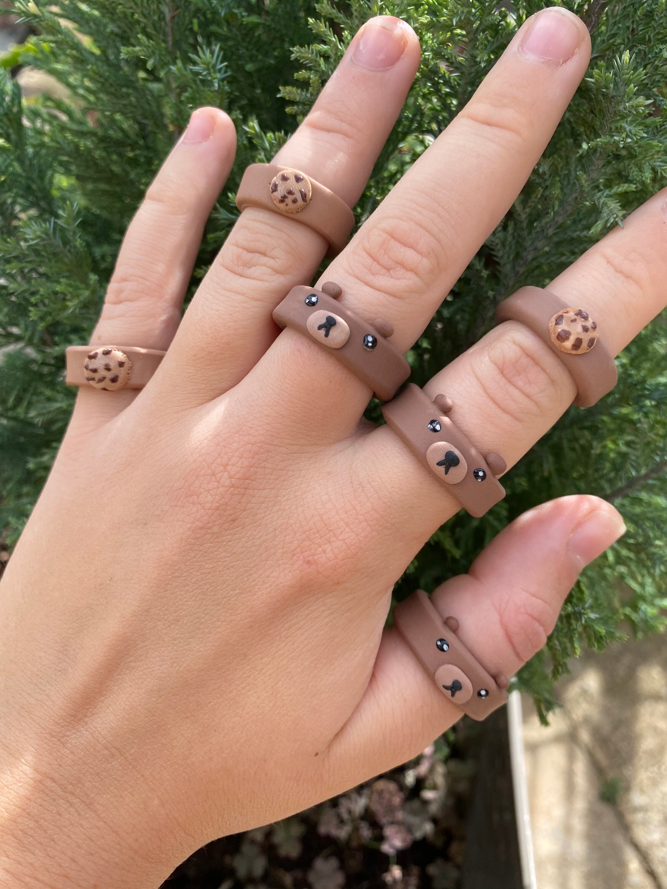 Handmade polymer clay rings brown bear ring cookie ring Etsy