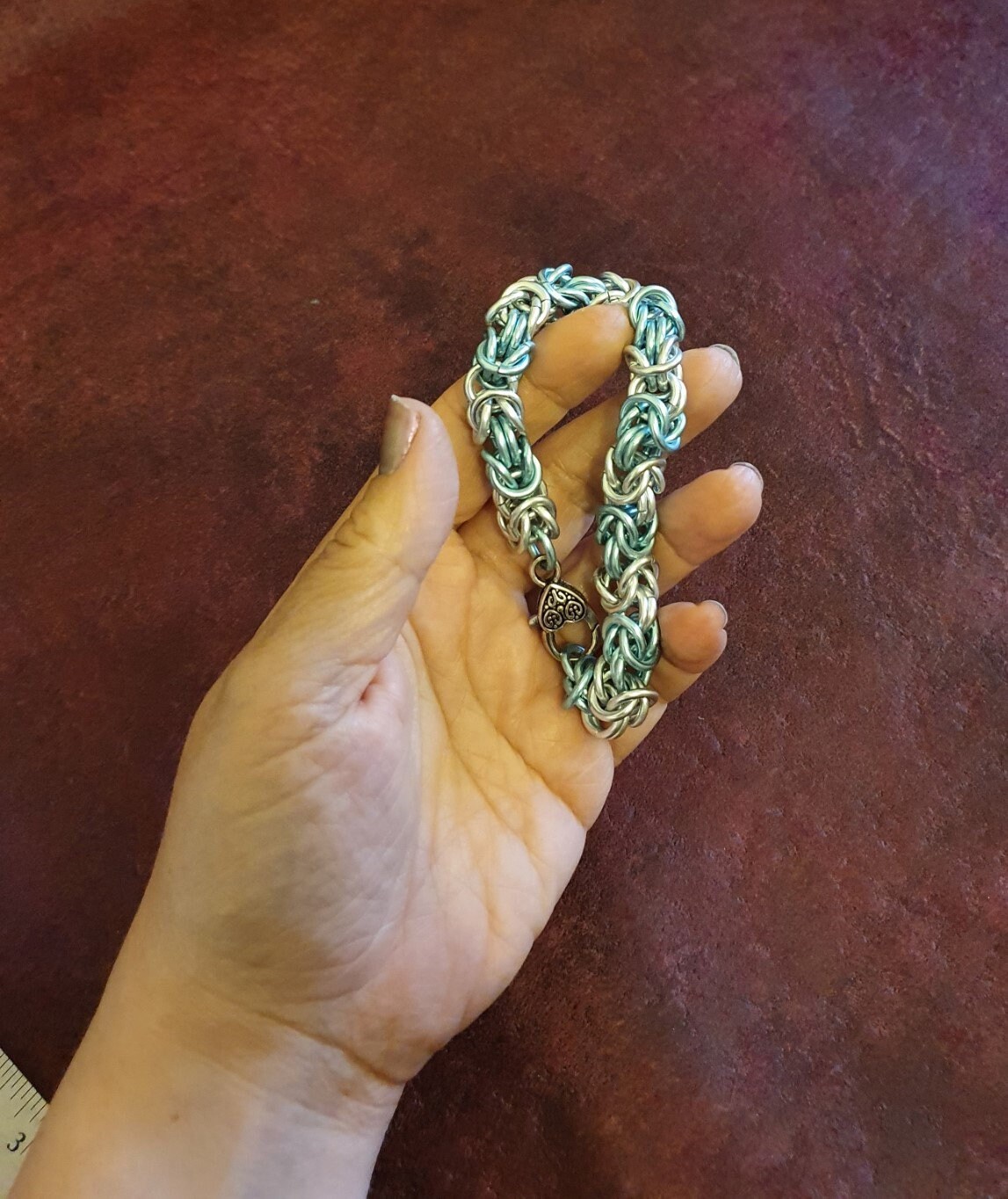 Pulsera De Cadena Bzantna Plateada Y Azul Helo Con Gran - Etsy España