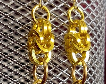 Beautiful handmade gold/yellow byzantine earrings with scale droplet.