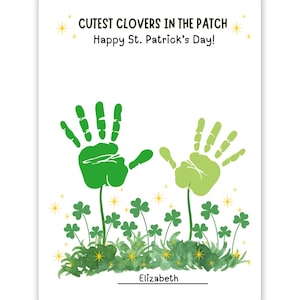 Manualidad con huella de mano del trébol más lindo del Día de San Patricio, actividad de trébol para preescolares y niños pequeños, imprimible de recuerdo para guardería