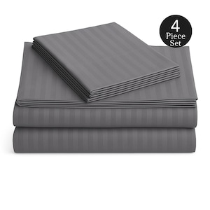 Grey/White Striped Bed Sheet Set – Soft Cotton Feel, Breathable & Cozy, Modern Minimalist Bedding – Queen/King Sizes, Includes Pillowcases