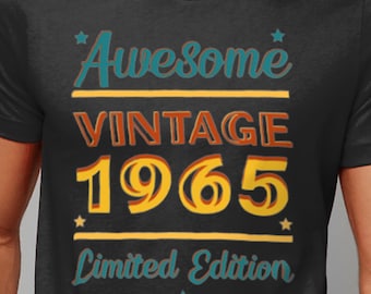 Personalised Vintage 1965 Tshirt: 60th Birthday Gift Retro Style For Men & Women