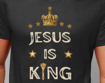 Maglietta Jesus Is King: Maglietta con versetto biblico sulla fede cristiana