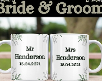 Personalized Wedding Mugs: Mr & Mrs Gift Set for Couples