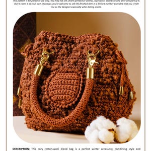Chocolate Fluffy Crochet Drawstring Handbag With Crochet Bow Ties And Cute Little Pocket - Ideal For Winter And Special Events