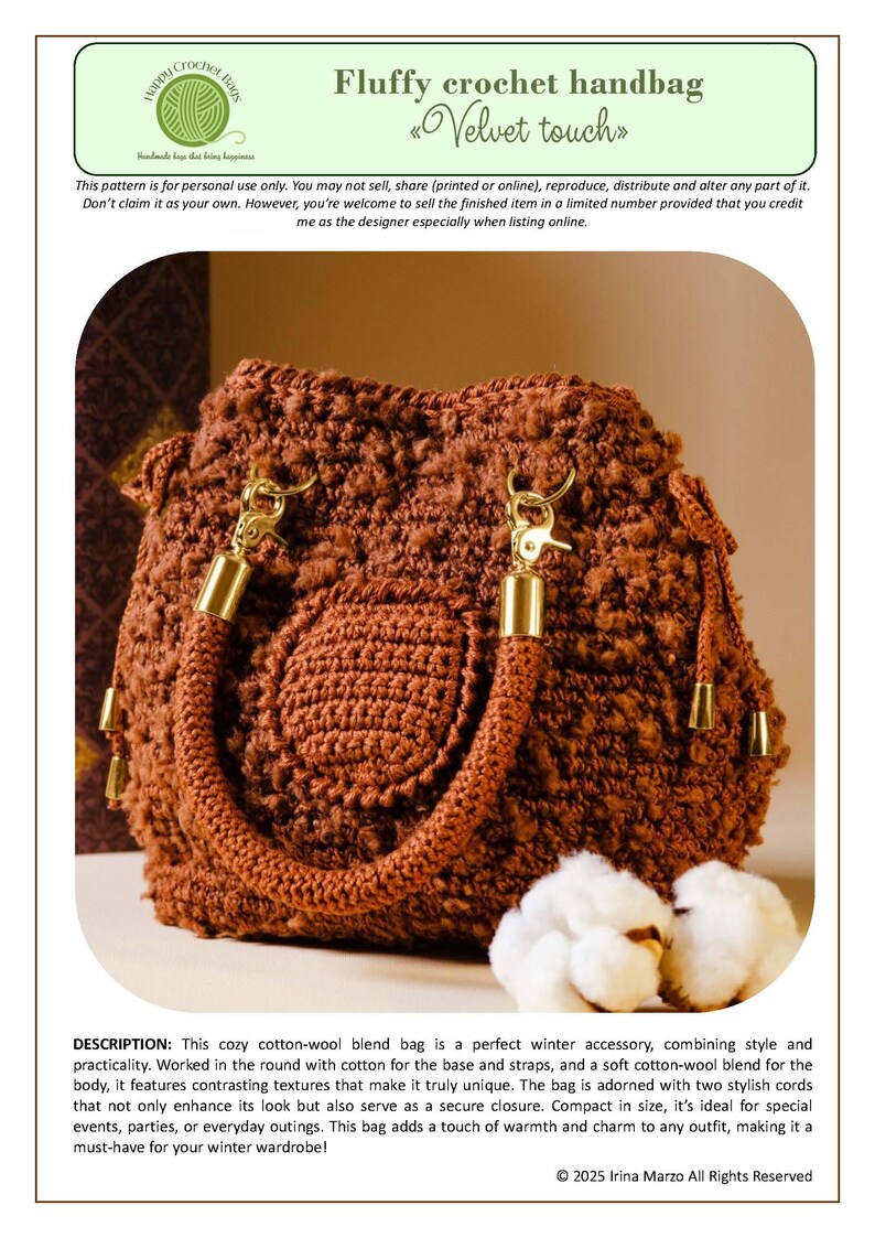 Chocolate Fluffy Crochet Drawstring Handbag With Crochet Bow Ties And Cute Little Pocket - Ideal For Winter And Special Events