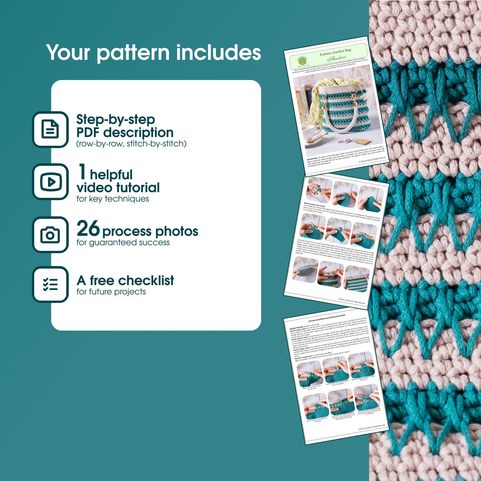 Boho Crochet Tote Bag Pattern: Macrame Cord Handbag Tutorial (PDF ...