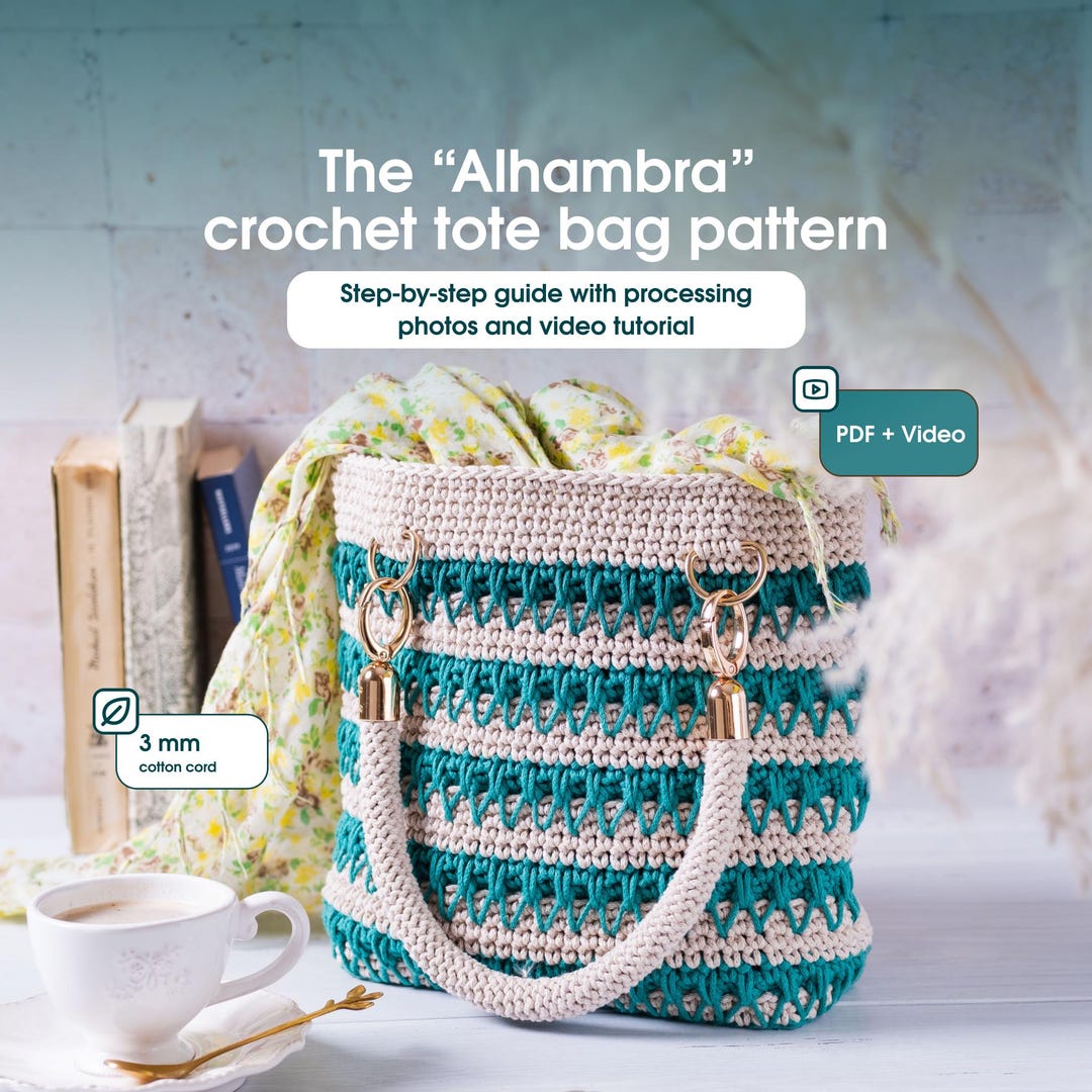 Boho Crochet Tote Bag Pattern: Macrame Cord Handbag Tutorial (PDF ...