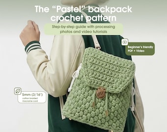 Boho Crochet Backpack Pattern: 3D Cotton Bag (PDF with 2 Video Tutorials)