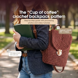 Modello per zainetto all'uncinetto in stile boho: borsa a mano in filato di t-shirt (PDF scaricabile immediatamente + 4 video tutorial)