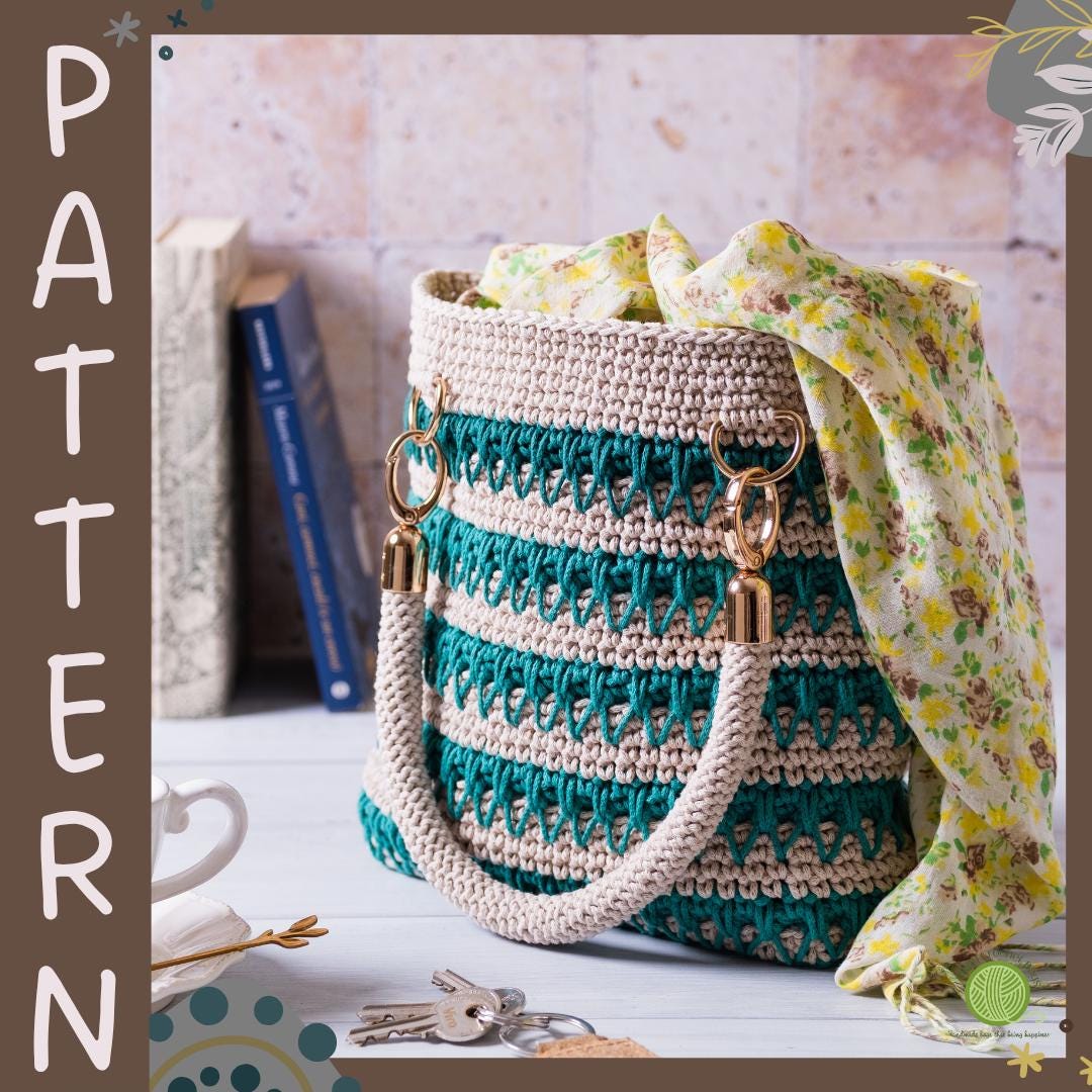 Boho Crochet Tote Bag Pattern: Macrame Cord Handbag Tutorial (PDF + 4 ...