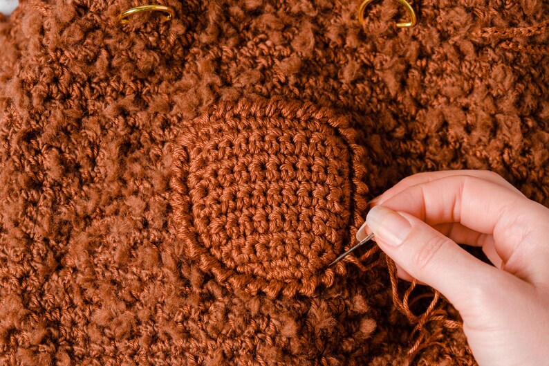 Chocolate Fluffy Crochet Drawstring Handbag With Crochet Bow Ties And Cute Little Pocket - Ideal For Winter And Special Events