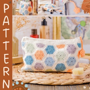 Tutorial de bolsa de crochet con motivo de rombos cuadrados estilo bohemio: Patrón de bolsa de maquillaje con cremallera DIY