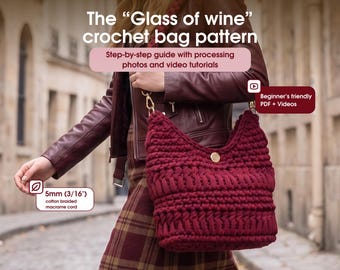 Shoulder Tote Bag Crochet Pattern: Chunky Cotton Yarn Design (PDF + Video Tutorials)