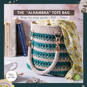 ボヘミアン風かぎ針編みトートバッグのパターン：マクラメコードハンドバッグのチュートリアル（PDF + ビデオ）