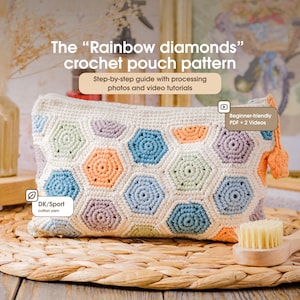 Schema per pochette da trucco all'uncinetto Boho Grandma Square: motivo a rombi (schema PDF + tutorial video)