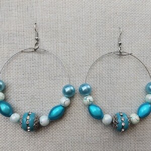 Beautiful • Bright • Blue • White • Handmade • Hoop • Earrings • Jewelry • Pretty • Stylish • Cute