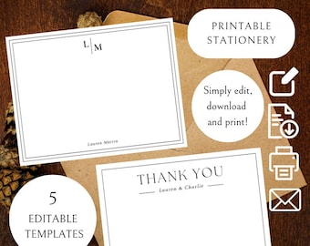 Printable Personalized Stationery Sets | Editable Monogrammed Cards | DIY Customizable Stationery Paper