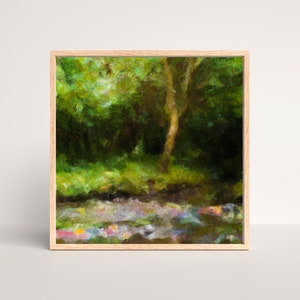 Woodland Stream Art Print | Forest Creek Abstract Impressionist  Painting | Nature Wall Decor | Meditative Peaceful Landscape Nature Print