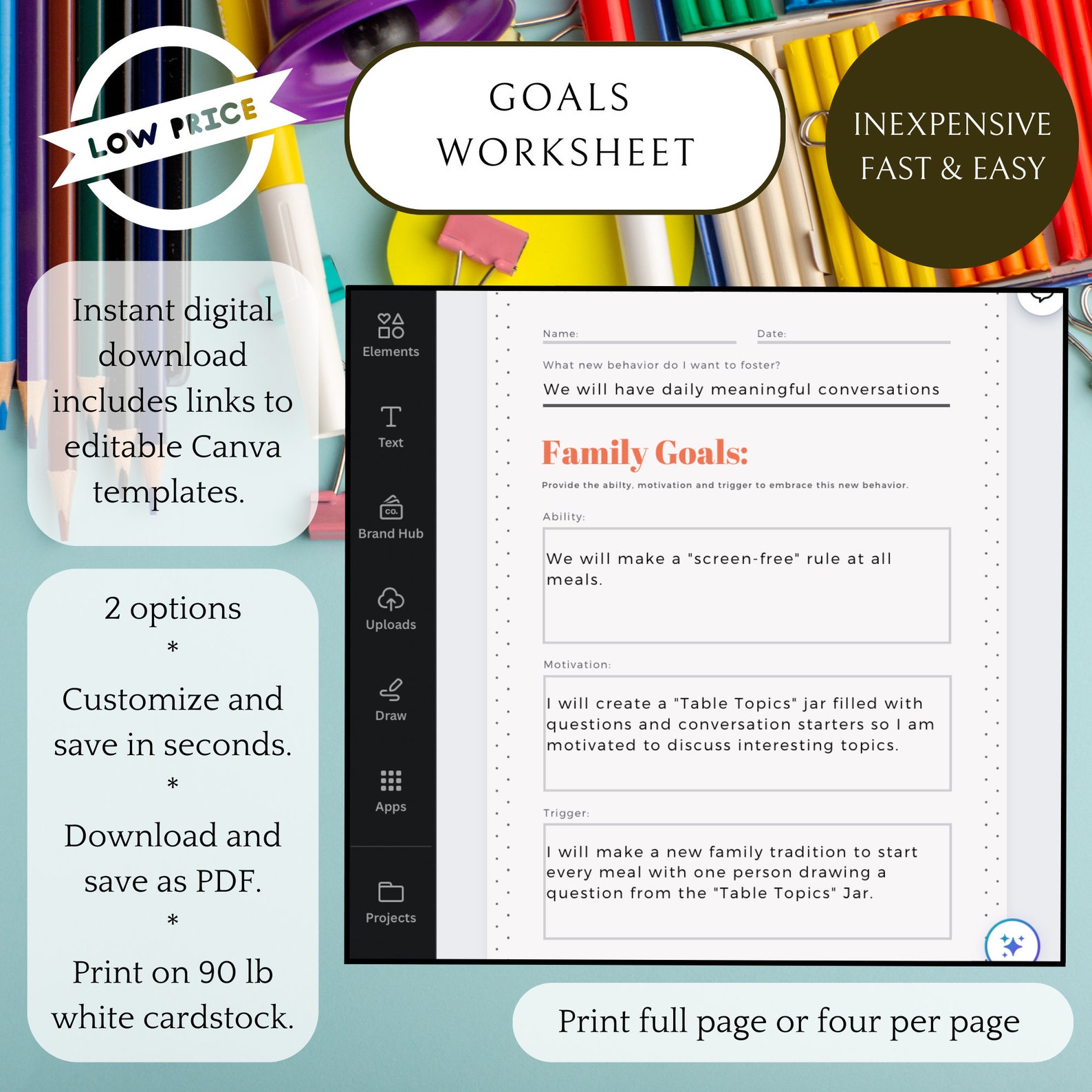 Ability Goals Goals Worksheet | Ability, Motivation, Trigger SMART Goals | Instant ...