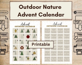 Calendario de Adviento imprimible de naturaleza, actividades al aire libre, cuenta regresiva para Navidad (descarga instantánea)