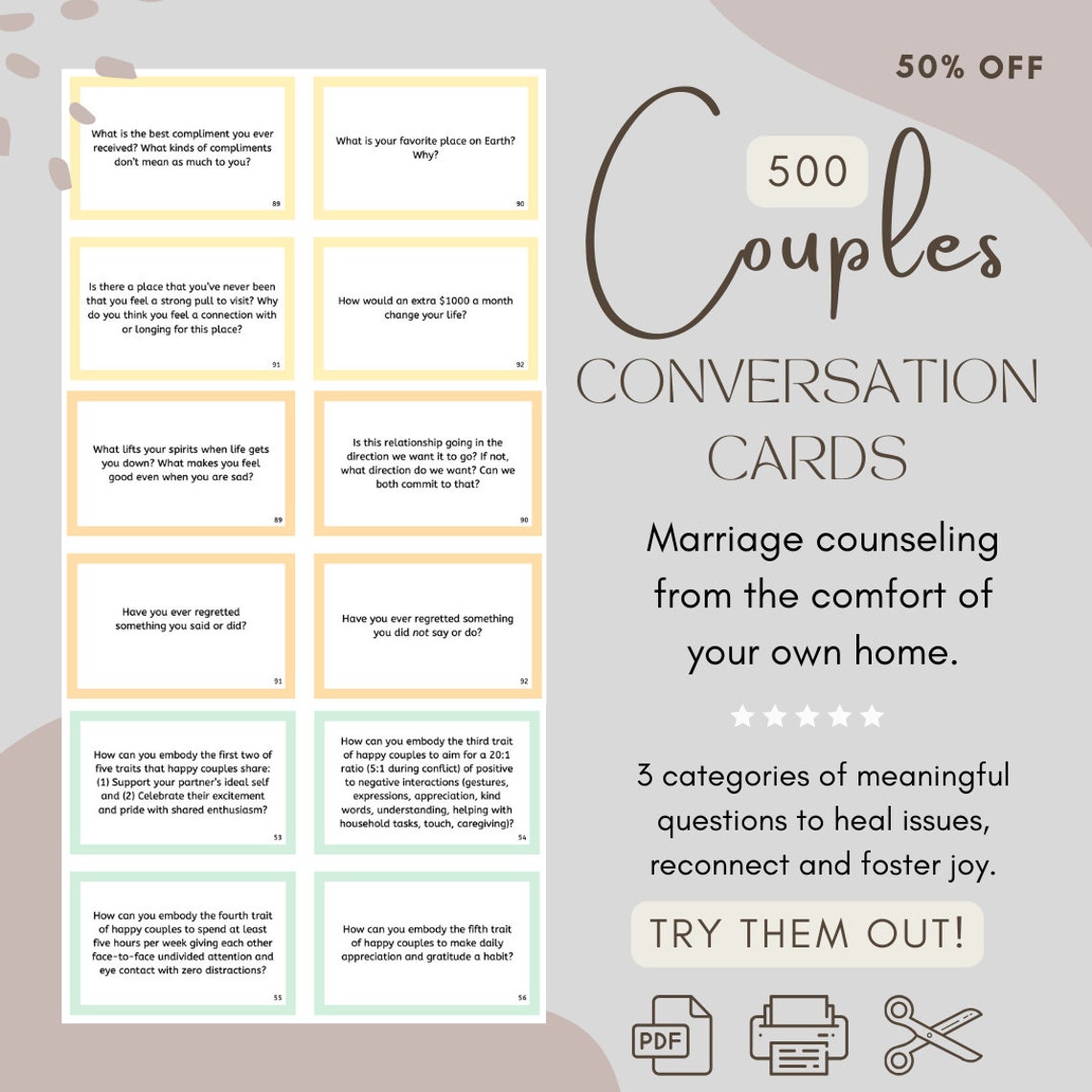 Conversation Cards for Couples Free Marriage Counseling Married Dinner ...