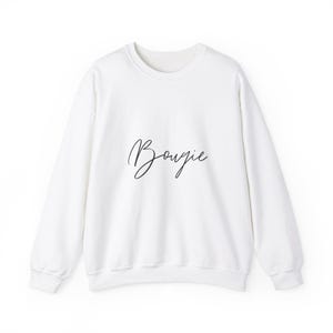 Bougie (Boujee) White Crewneck Hoodless Unisex Heavy Blend™ Sweatshirt Gift for Her or Him