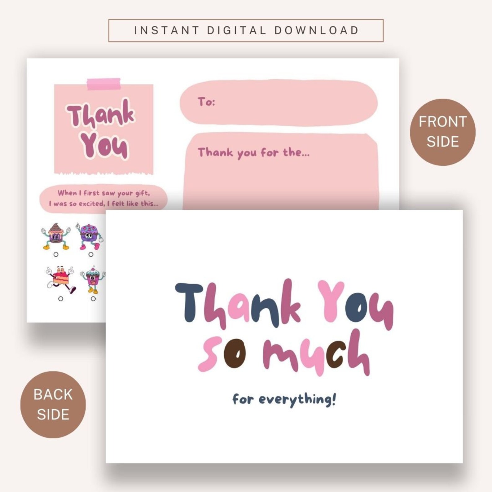 Kids Birthday Thank You Note Card, Printable Fill in the Blank Kids Stationery, Thank You Note ...