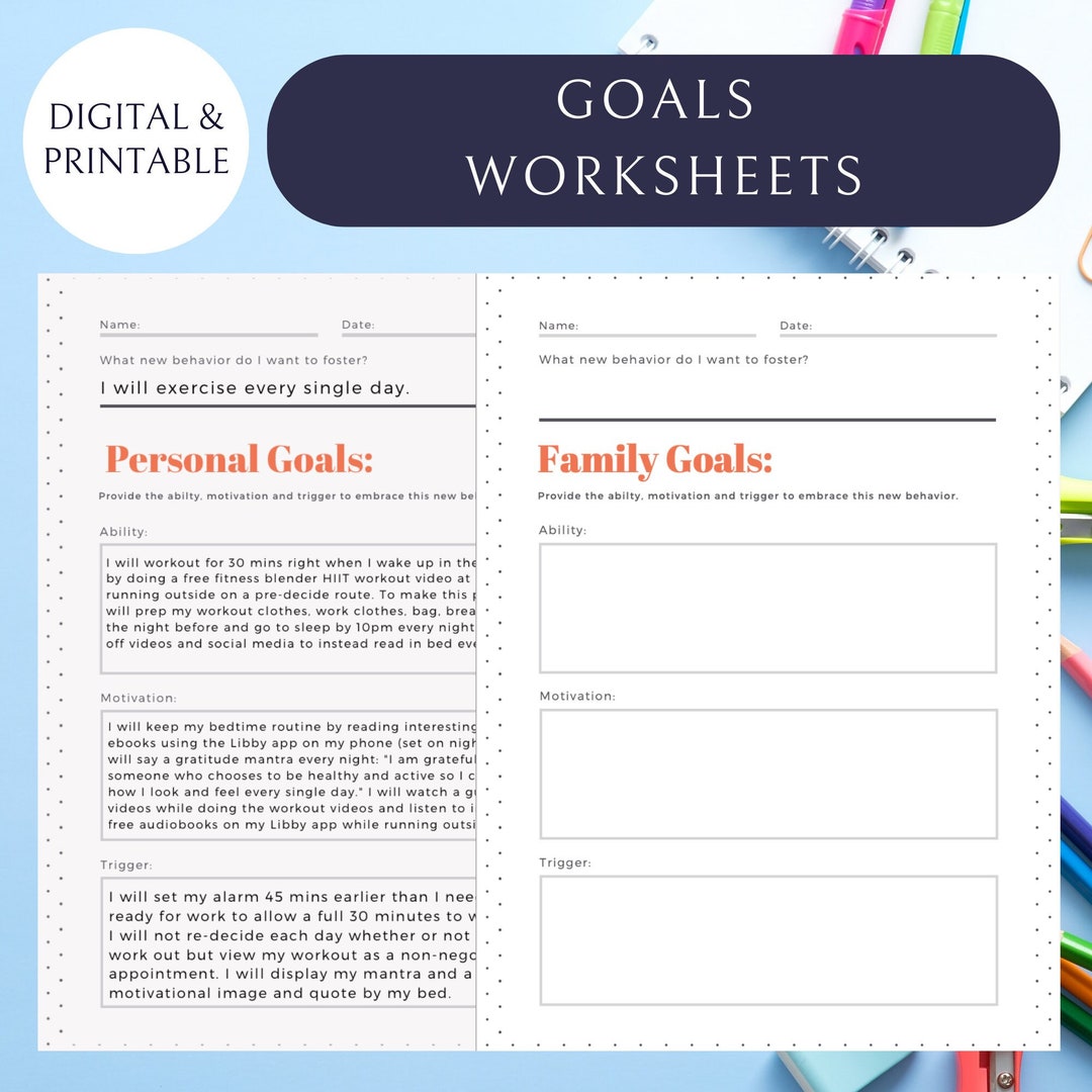 Ability Goals Goals Worksheet | Ability, Motivation, Trigger SMART Goals | Instant ...