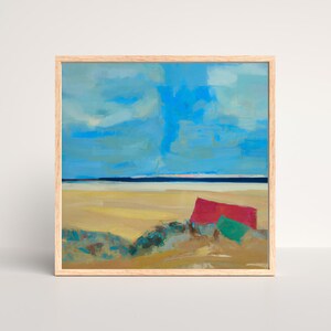 Happy bright beach abstract impressionist painting | Printable, digital download for summer day coastal beach house home decor