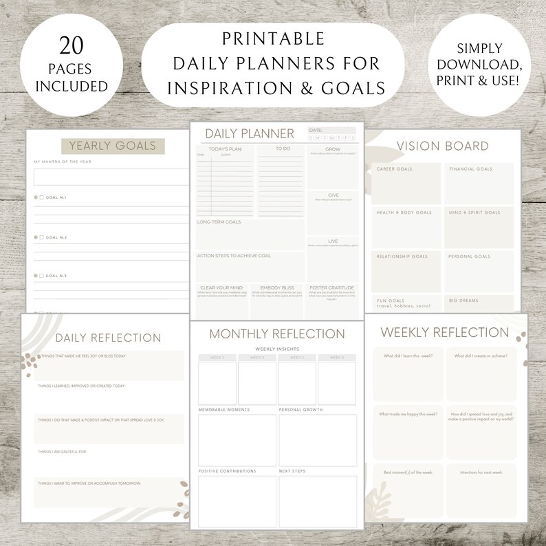 Daily Planner Printable | Inspirational Goals Planner | Monthly ...