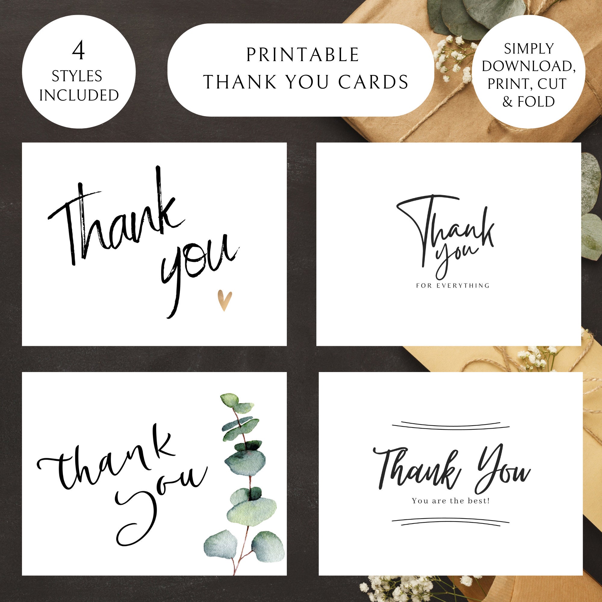 Thank You Cards Printable Set Etsy