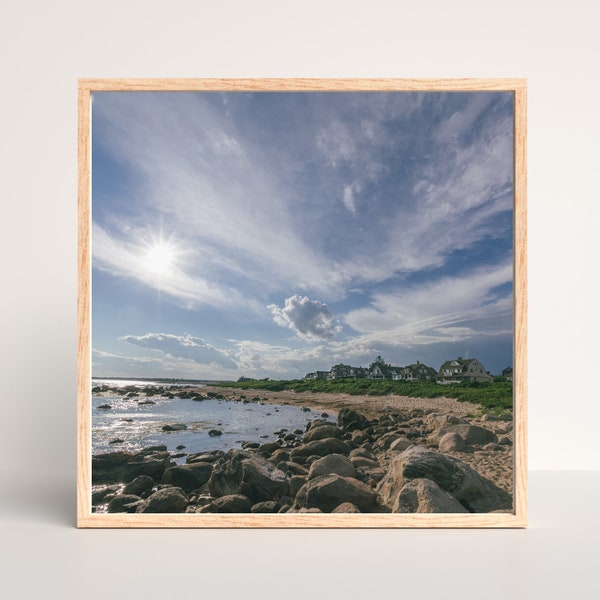 Wawaloam Road Homes Photograph, Weekapaug Lover's Point Rocky Beach House Wall Art, Rhode Island Ocean Waves Print, Printable Fine Art Decor