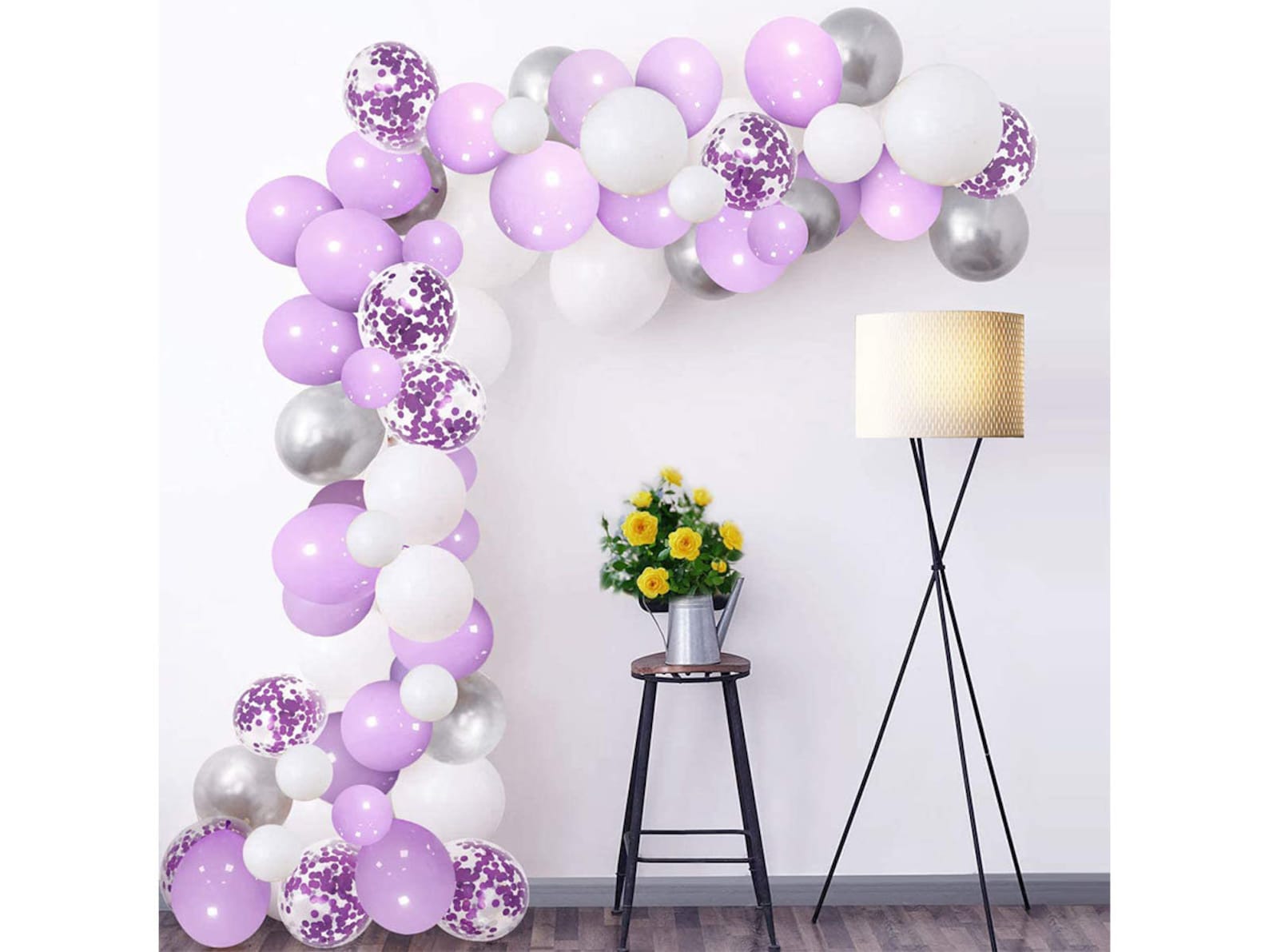 Purple Balloon Arch Kit 100pcs White Silver Confetti Helium Etsy