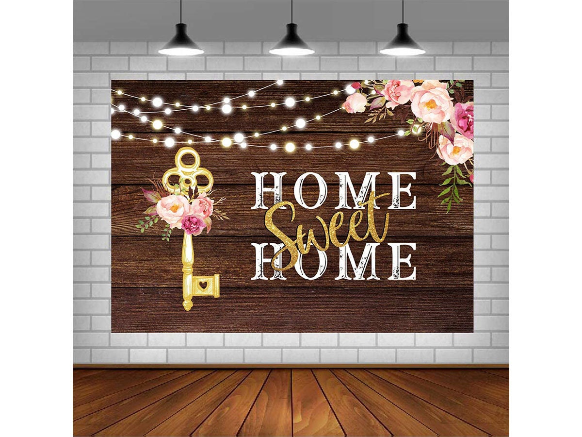 Housewarming Backdrops Pink Floral Sweet Home Key Shining Etsy