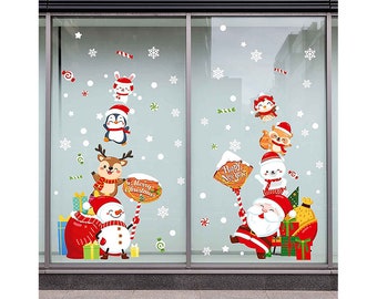 Christmas Window Clings Wall Stickers, Large Xmas Christmas Sticker for Winter Decorations Indoor Snowflake Snowman Santa Claus Squirrel