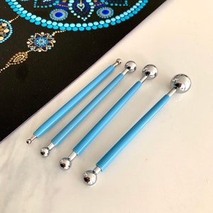 Set of 4 medium to large dot art tool, double headed metal ball dotting tools for mandala art,nail design,pottery clay sculpting tool