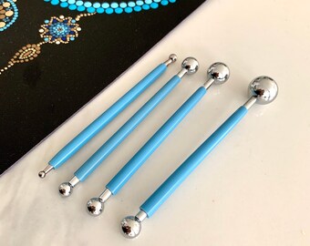 Set of 4 medium to large dot art tool, double headed metal ball dotting tools for mandala art,nail design,pottery clay sculpting tool