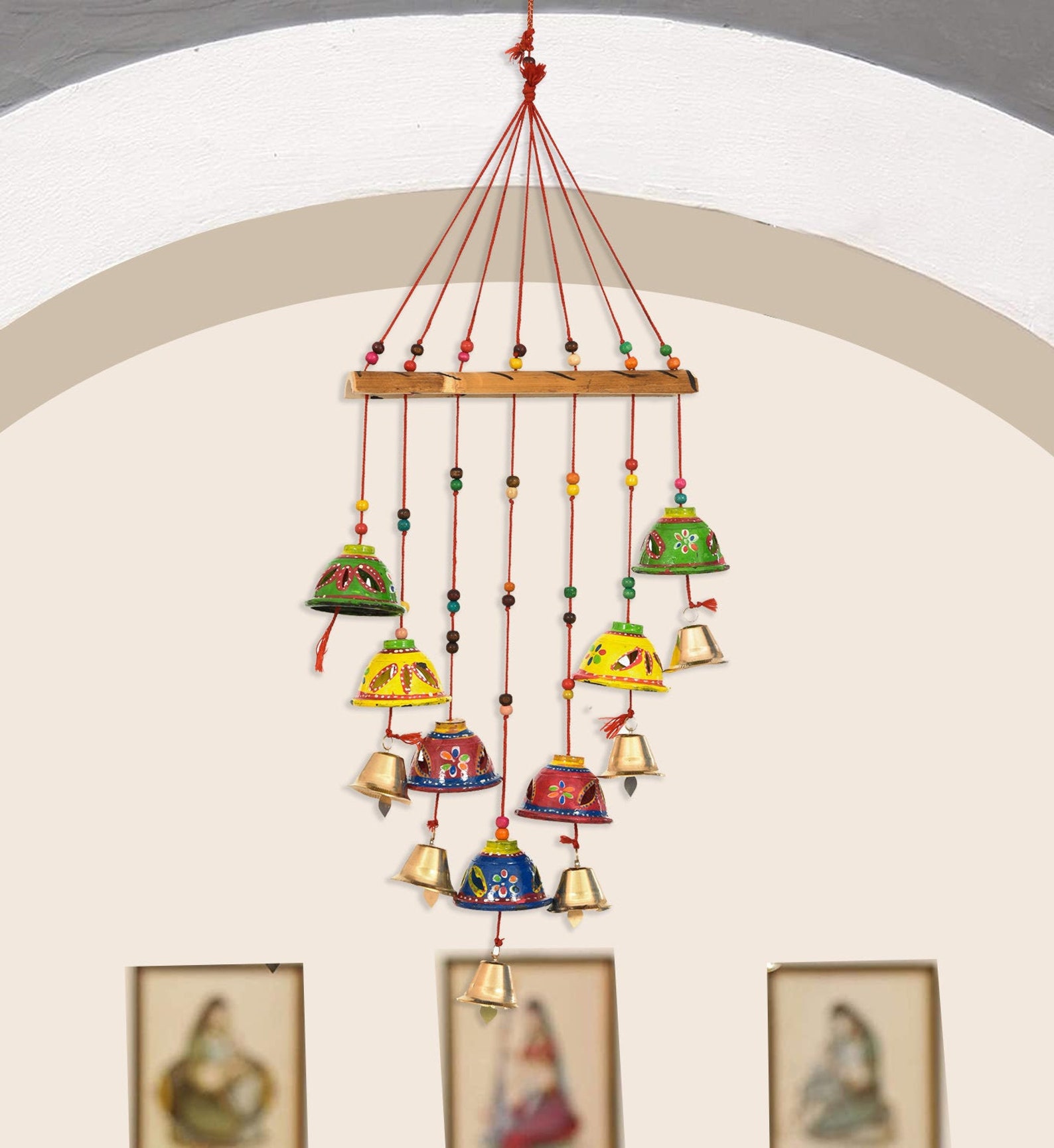 Wood Colored Bells Design Wall Hanging Decorative Showpiece Etsy