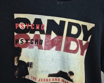 Camiseta vintage de The Jesus and Mary Chain Psycho Candy Band con la portada del álbum.