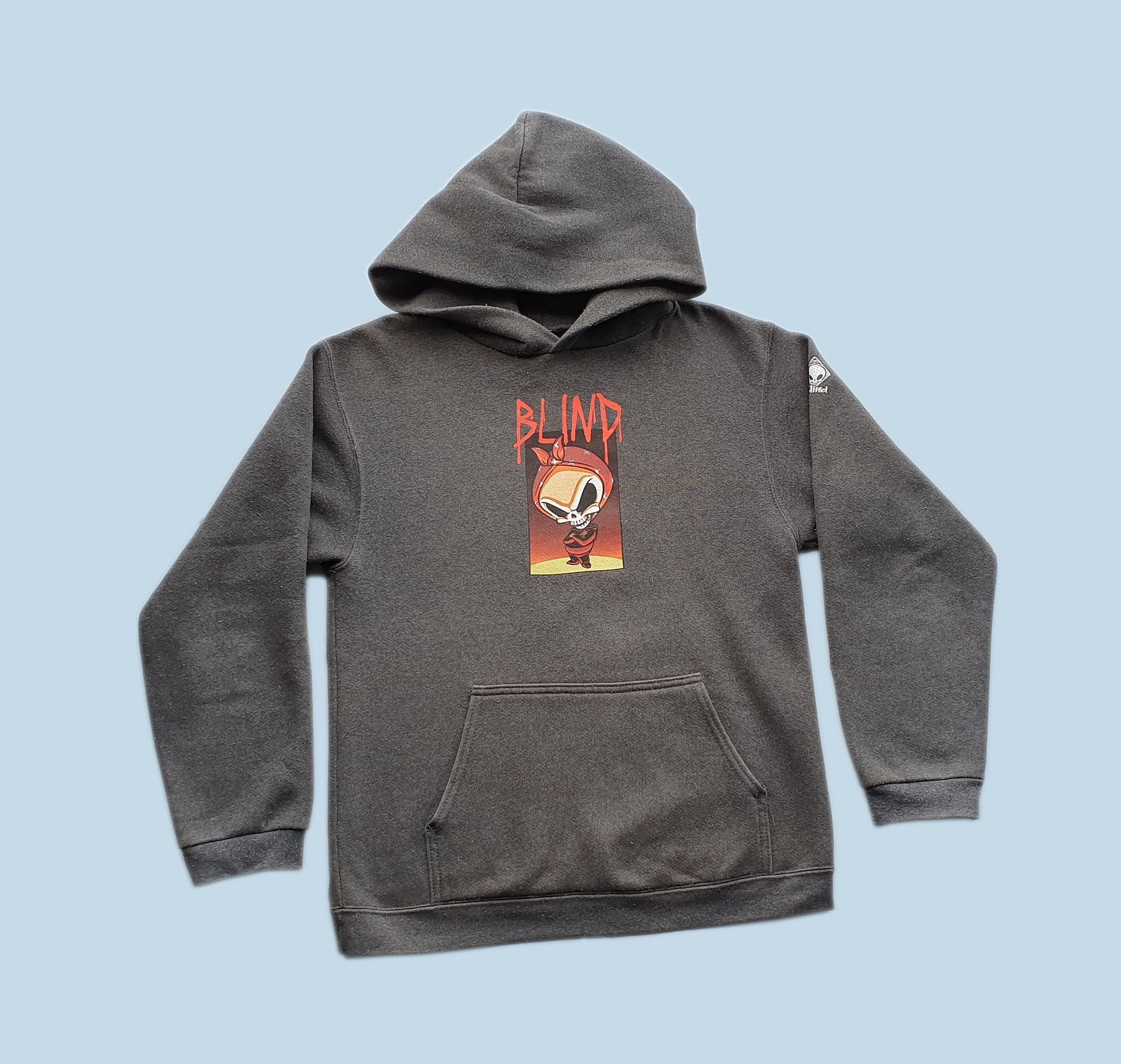 90s 00s Ash Grey Blind Skateboards Reaper Hoodie, Tag Size 90s 00s Ash Grey Blind Skateboards Reaper Hoodie, Tag Size