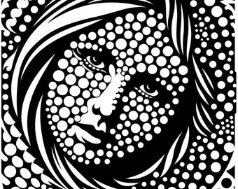 Void Geometry – Abstract Dot Art Face | Minimalist Black and White Vector Design for Wall Art, Stickers, T-Shirts, and More.