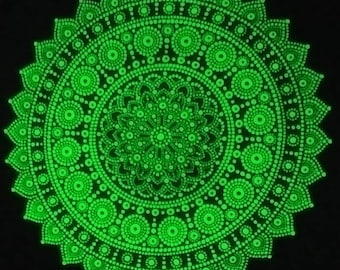 Painting  "Crown star" glows in the dark, beautiful dotted art mandala, phosphorescent painting on canvas.