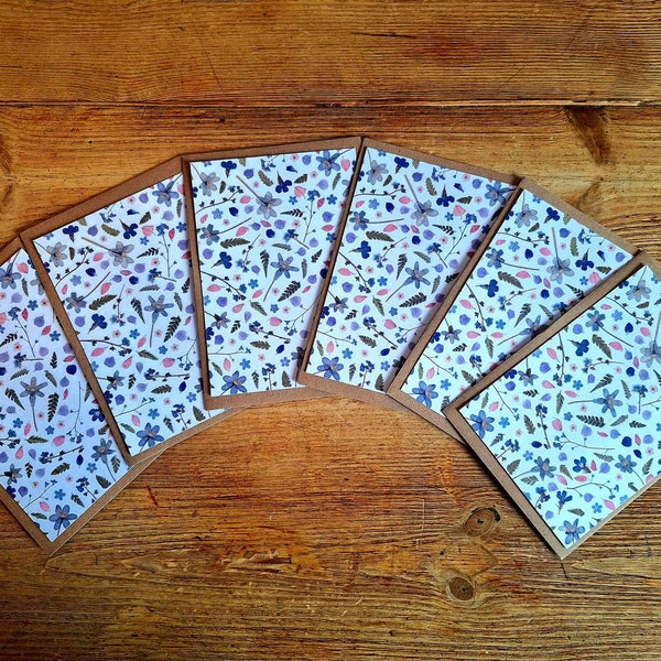 Pack of 6 Handmade Pressed Flower Postcards with Envelopes/Floral Note Cards/Thank You Cards