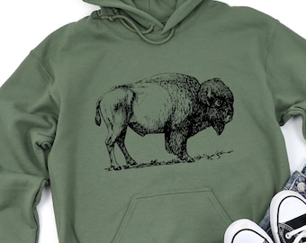 Graphic Buffalo Hooded Sweatshirt, Bison Hoodie